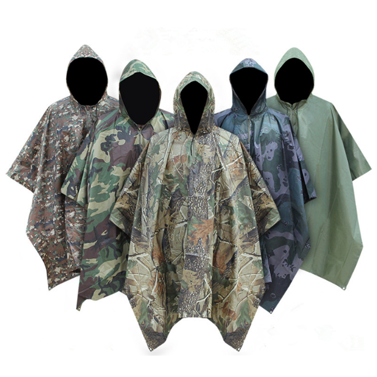 Military hooded men rain poncho