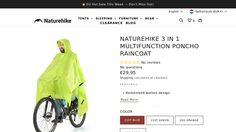 Naturehike 3 in 1 Multifunction Poncho Raincoat