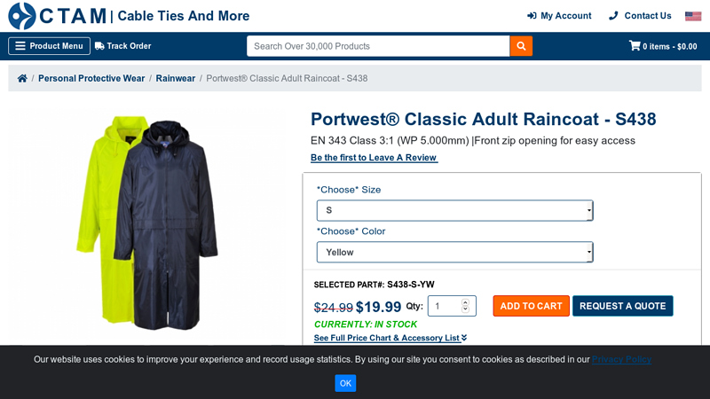 Portwest® Classic Adult Raincoat - S438 - Cable Ties and More