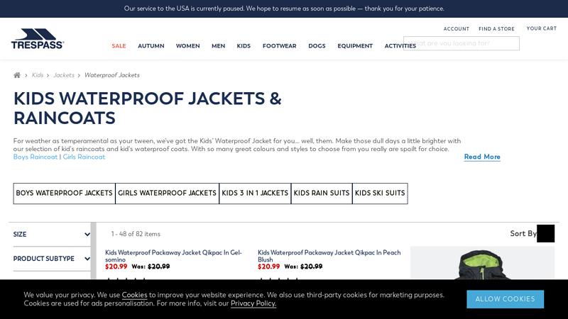 Kids Waterproof Jackets & Raincoats - Trespass