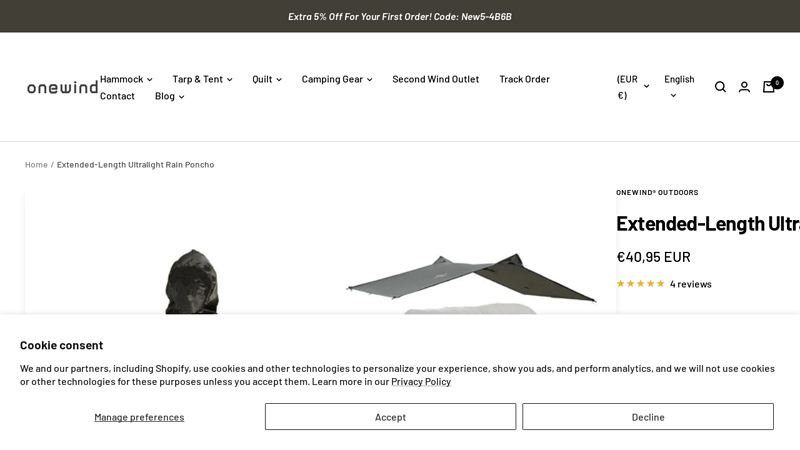 Extended-Length Ultralight Rain Poncho - Onewind® Outdoors