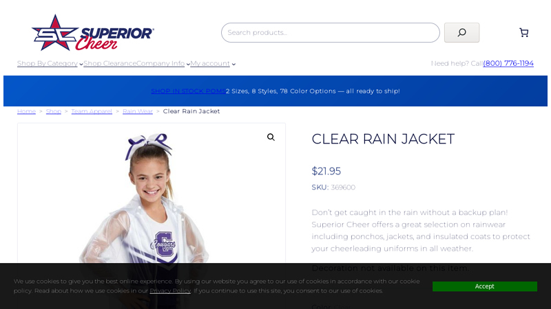 Clear Rain Jacket | Superior Cheer