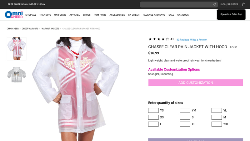 Chasse Clear Rain Jacket With Hood - Cheer Warmups