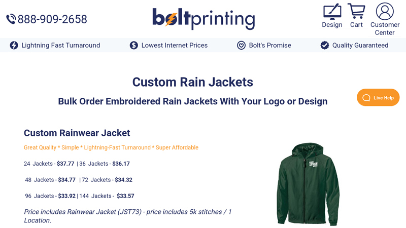Affordable Custom Rain Jackets - Bolt Printing