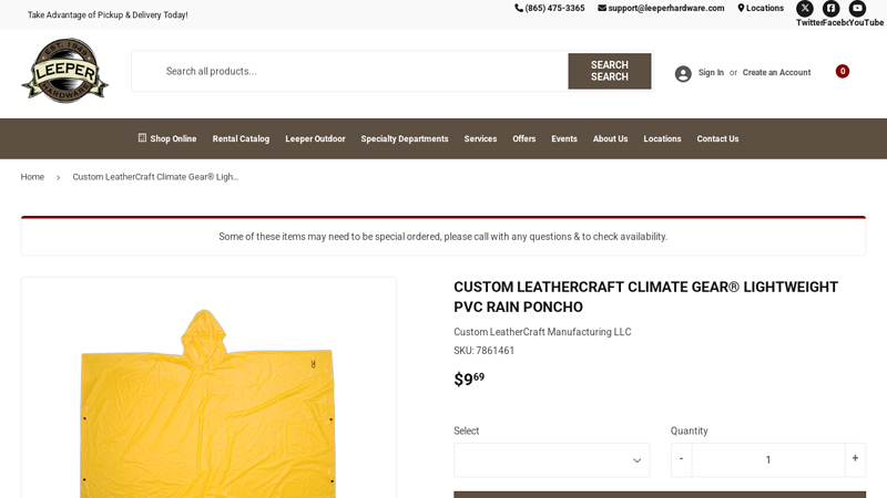 Custom LeatherCraft Climate Gear® Lightweight PVC Rain Poncho