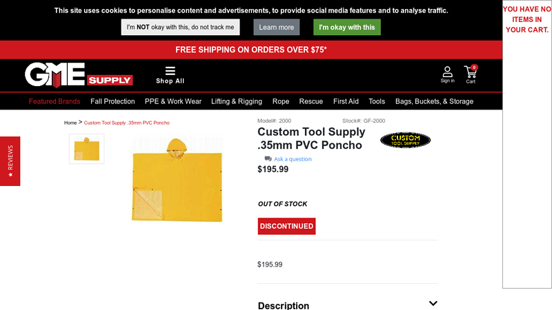 Custom Tool Supply .35mm PVC Poncho - GME Supply