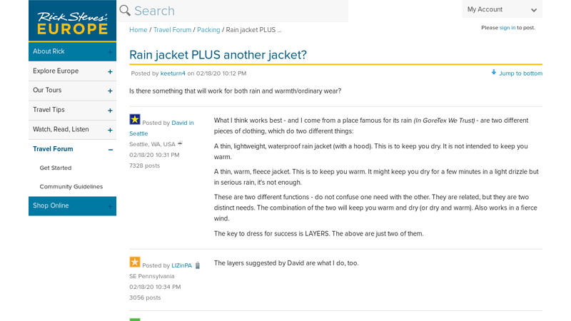 Rain jacket PLUS another jacket? - Rick Steves Travel Forum