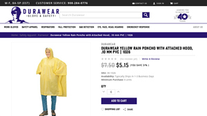 Durawear - Yellow Rain Poncho with Attached Hood