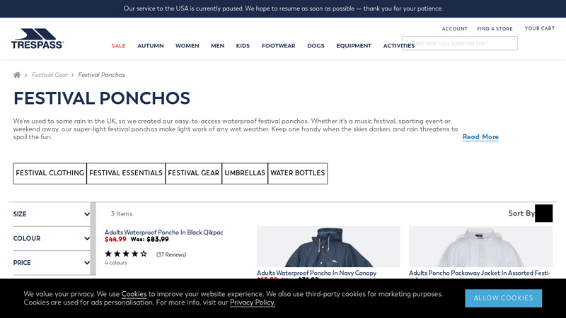 Waterproof Festival Ponchos - Trespass