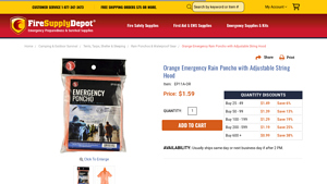 Fire Supply Depot - Orange Emergency Rain Poncho