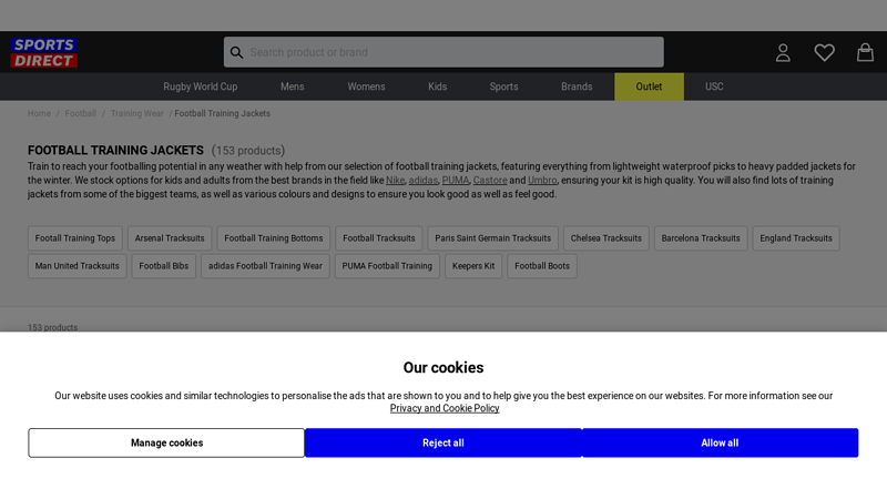 Football Training Jackets, Track Tops & Stadium Jacket | Sports Direct