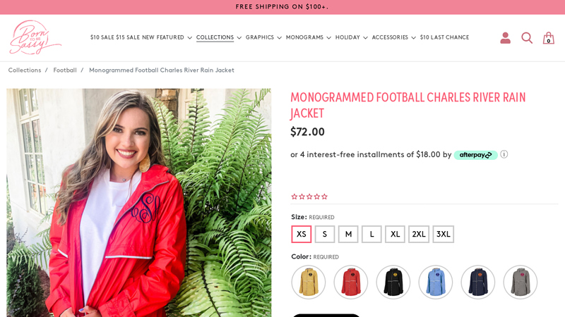 Monogrammed Football Charles River Rain Jacket - Born To Be Sassy