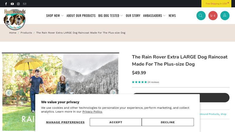 The Rain Rover Extra LARGE Dog Raincoat - HugeHounds