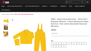 MCR Safety - 2003 Yellow Waterproof Rain Suit