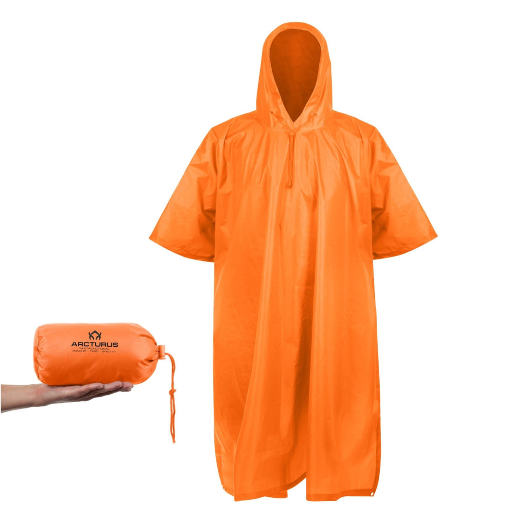 A stock image illustrating orange rain poncho concepts