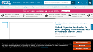Oriental Trading - 20-Pack Disposable Rain Ponchos for Kids