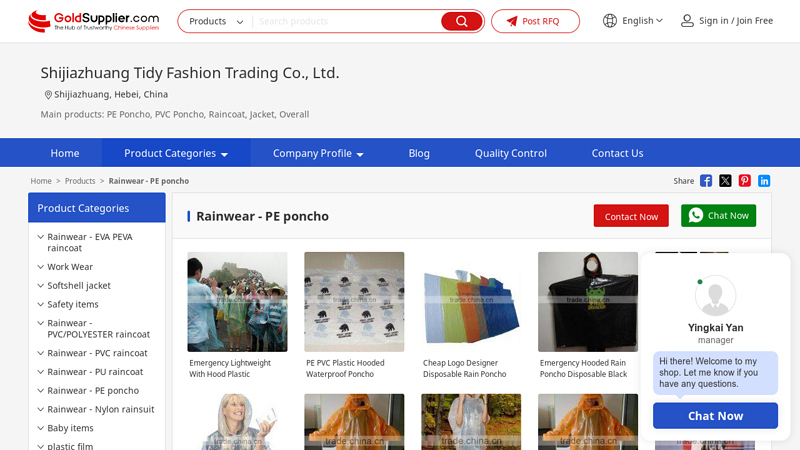 Rainwear - PE poncho from China Manufacturers