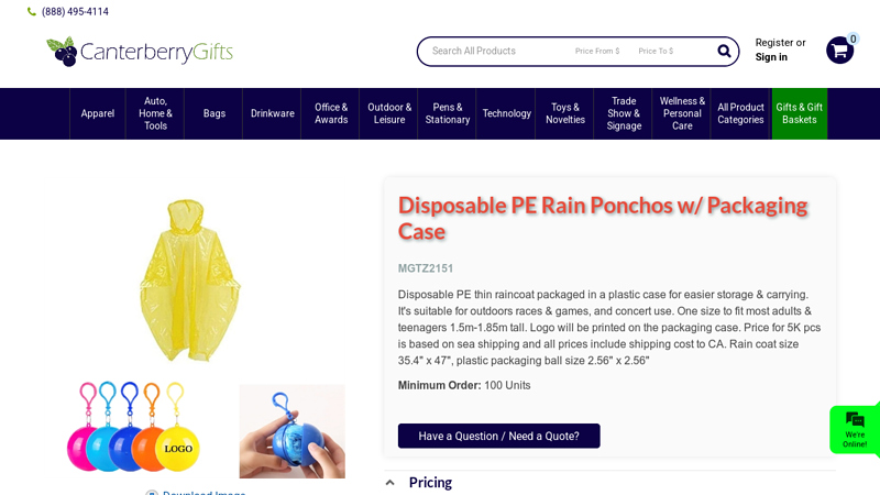 Disposable PE Rain Ponchos w/ Packaging Case - Canterberry Gifts
