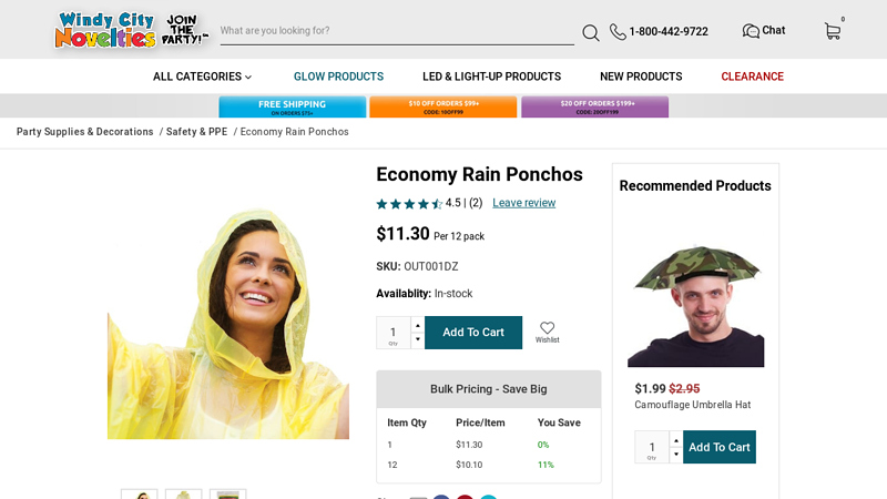 Disposable Rain Ponchos Bulk - Windy City Novelties