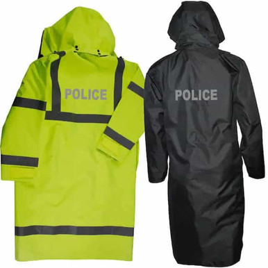 A stock image illustrating police rain jacket concepts
