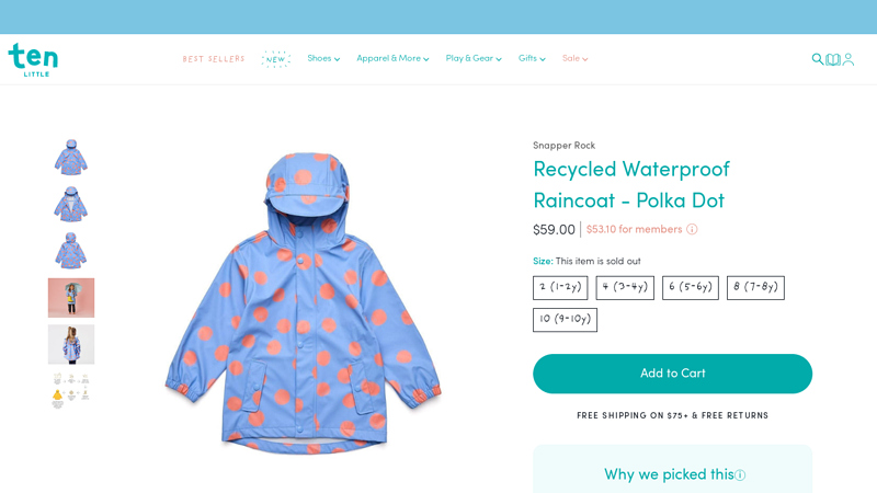 Snapper Rock Recycled Waterproof Raincoat - Polka Dot - Ten Little