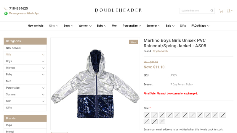 Martino Boys Girls Unisex PVC Raincoat/Spring Jacket - AS05