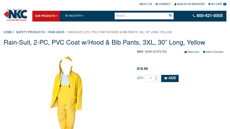 NKC 2-Piece 3XL PVC Rain-Suit with Hooded Coat and Bib Pants