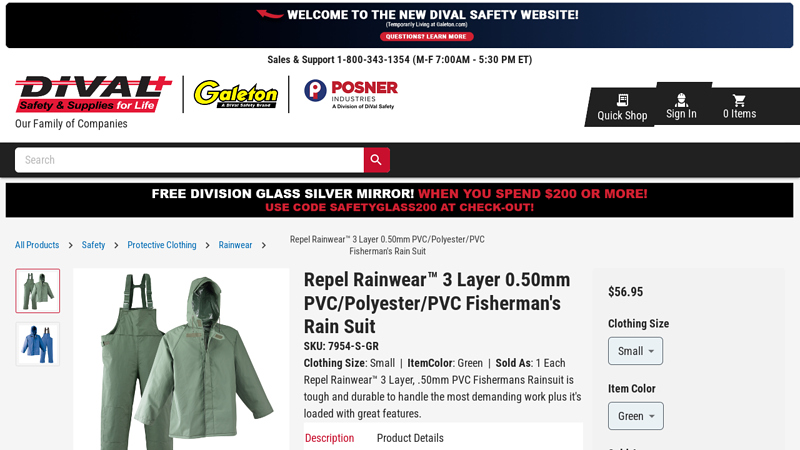 Repel Rainwear™ 3 Layer 0.50mm PVC/Polyester/PVC Fisherman's ...
