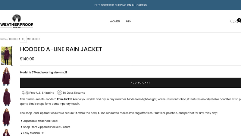 HOODED A-LINE RAIN JACKET - Weatherproof