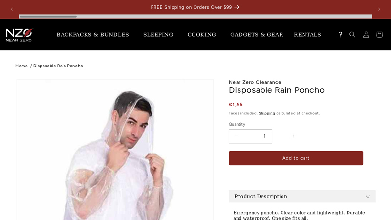 Disposable Rain Poncho - Near Zero
