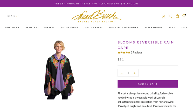 Blooms Reversible Rain Cape - Laurel Burch Studios