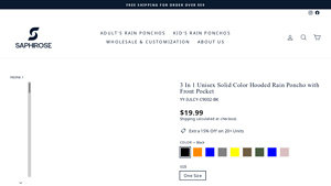 Saphirose - 3 In 1 Unisex Hooded Rain Poncho