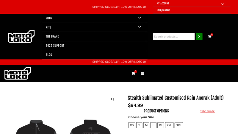 Stealth Sublimated Customised Rain Anorak (Adult) - MotoLoko