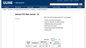 Uline - Deluxe PVC Rain Jacket - XL