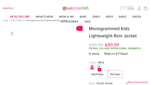 Marleylilly - Monogrammed Kids Lightweight Rain Jacket