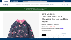 Hatley - Girls Unicorn Constellations Color Changing Rain Jacket